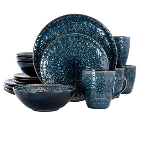 ELAMA Deep Sea Mozaic Luxurious Stoneware Dinnerware with Complete Setting for 4 - 16 Piece EL336077